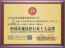 中国近视防控行业十大品牌证书